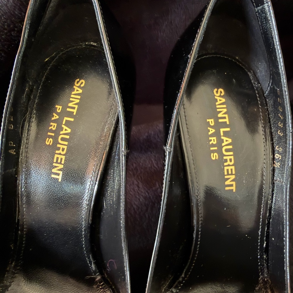 Saint Laurent Black Patent Pointed-Toe Stiletto Pumps Size 36 1/2 - Picture 3 of 8
